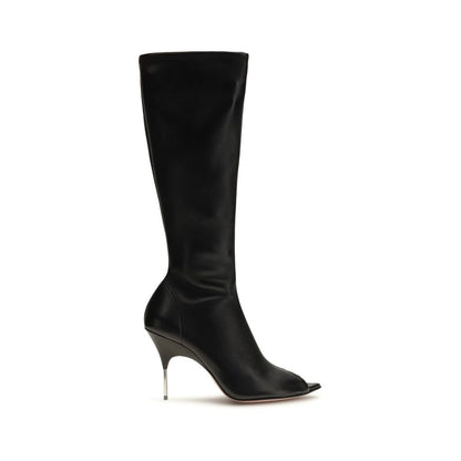 Amina Muaddi Black Napa Leather / Calf Bos Taurus High Heel Boots