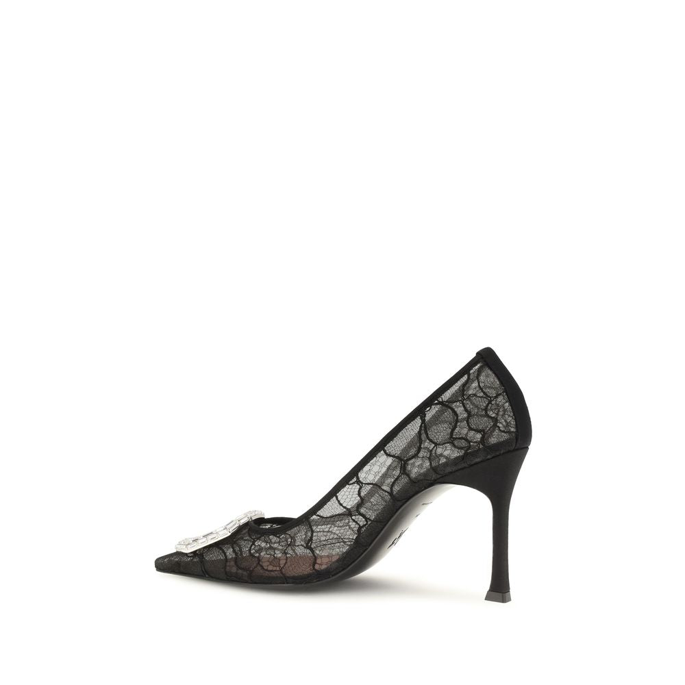 Amina Muaddi Black Fabric High Heel Pumps