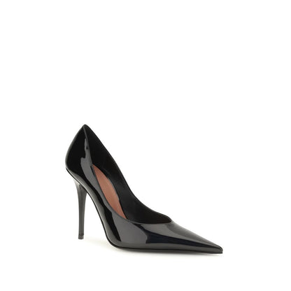 Amina Muaddi Black Calf Leather Bos Taurus High Heel Pumps