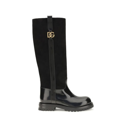 Dolce & Gabbana Black Calf Leather Bos Taurus Flat Boots