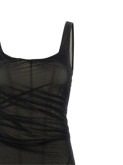 The Attico Black Polyamide Midi Dress