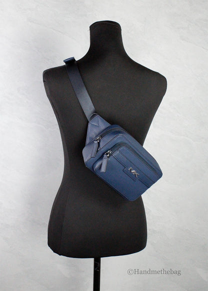 Michael Kors Cooper Small Navy Blue Smooth Leather Double Zip Belt Bag