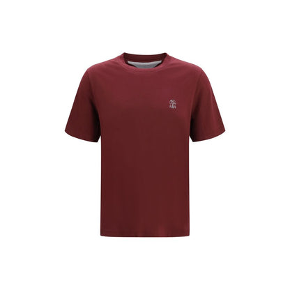 T-Shirt by Brunello Cucinelli for men in cotton bordeaux showcases a dramatic silhouette, elegantly detailed with a dramatic and for a truly dramatic finish.