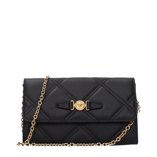 Clutch Handbag by Versace for women in leather black showcases a sculptural silhouette, featuring a secure , ample , and versatile for a sculptural finish.
