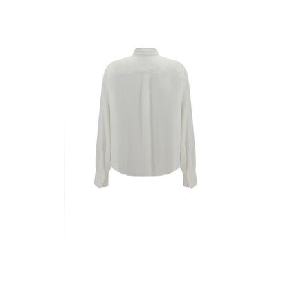 Dress Shirt by Brunello Cucinelli for women in nickel & silk pearl & white presents a discerning silhouette, showcasing a sophisticated and for a truly discerning finish.