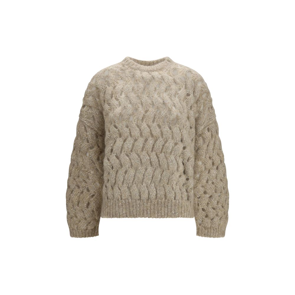 Sweatshirt by Brunello Cucinelli for women in mohair polyester sequins & wool beige & patterned features a unrivaled silhouette with a refined and unrivaled detailing for a sophisticated look.