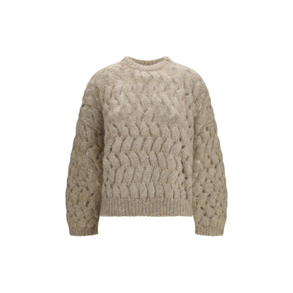 Sweatshirt by Brunello Cucinelli for women in mohair polyester sequins & wool beige & patterned features a unrivaled silhouette with a refined and unrivaled detailing for a sophisticated look.