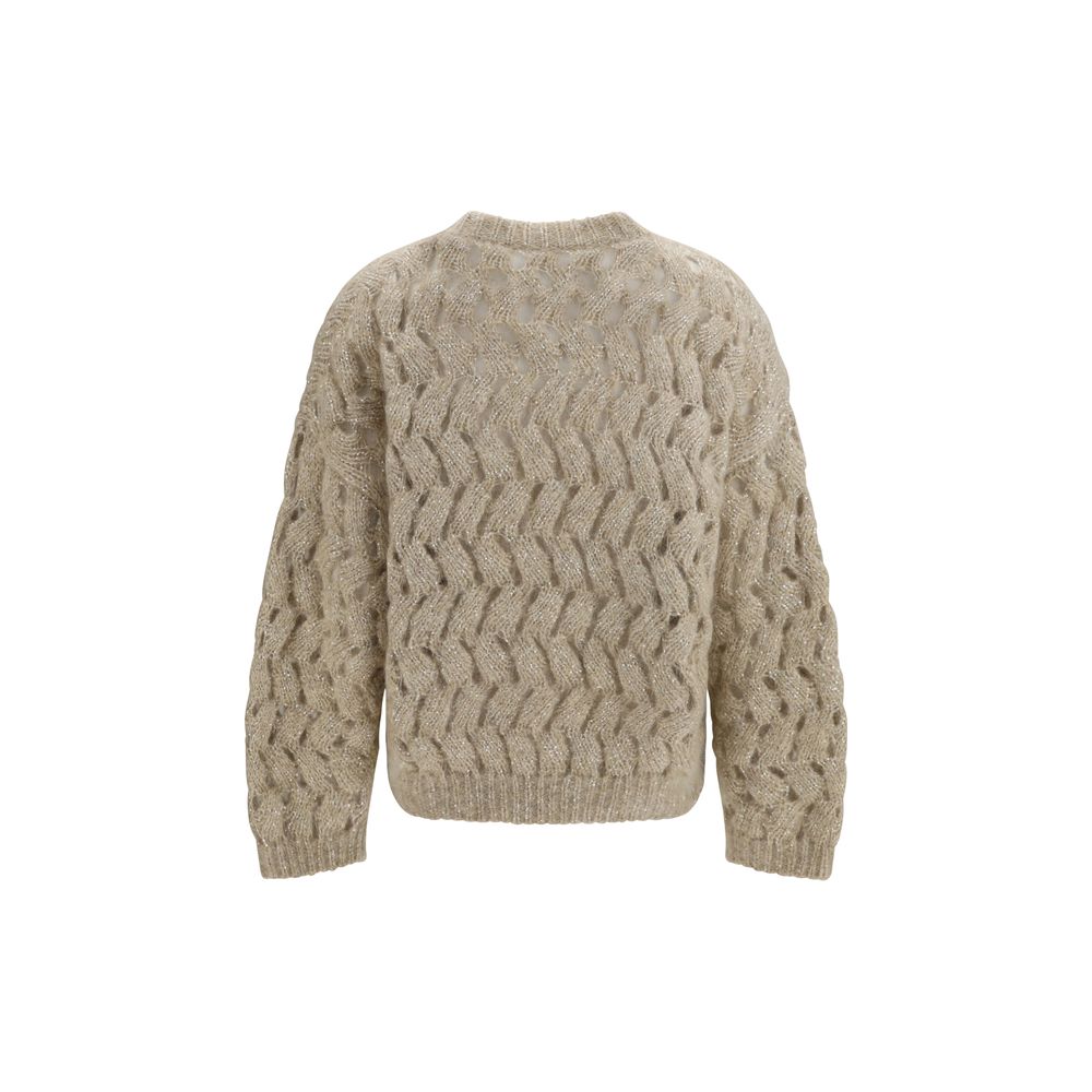 Sweatshirt by Brunello Cucinelli for women in mohair polyester sequins & wool beige & patterned presents a smart casual silhouette, featuring a smart casual and for a sophisticated look.