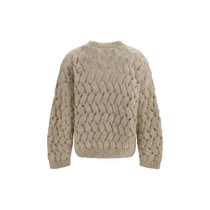 Sweatshirt by Brunello Cucinelli for women in mohair polyester sequins & wool beige & patterned presents a smart casual silhouette, featuring a smart casual and for a sophisticated look.