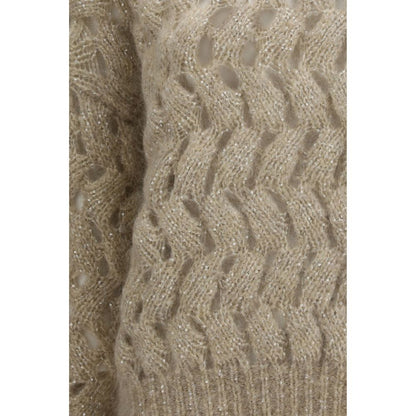Sweatshirt by Brunello Cucinelli for women in mohair polyester sequins & wool beige & patterned features an provocated silhouette, detailed with a provocated and a refined for a sophisticated aesthetic.
