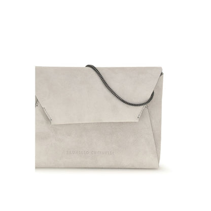 Brunello Cucinelli Gray Calf Leather Bos Taurus Shoulder Bag