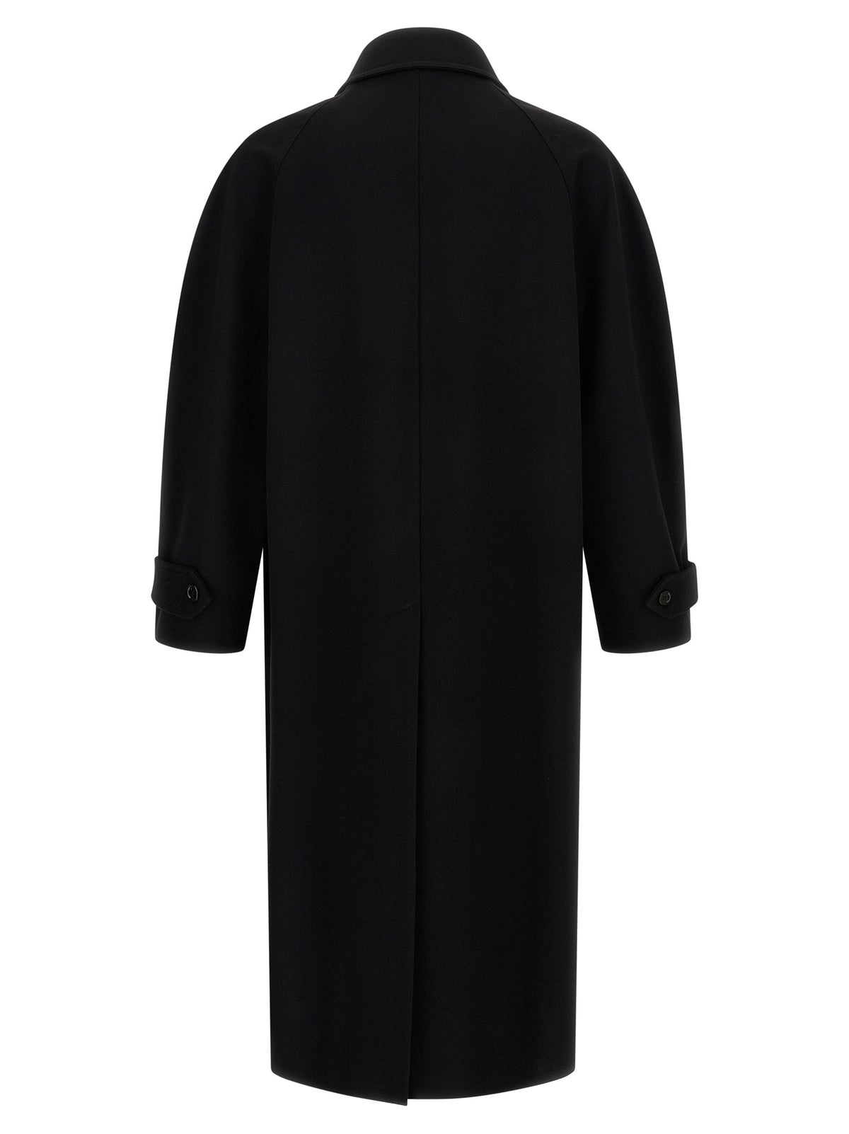 Overcoat by Jil Sander for men in wool black showcases a enveloping silhouette, detailed with distinctive pockets and a enveloping split neckline.