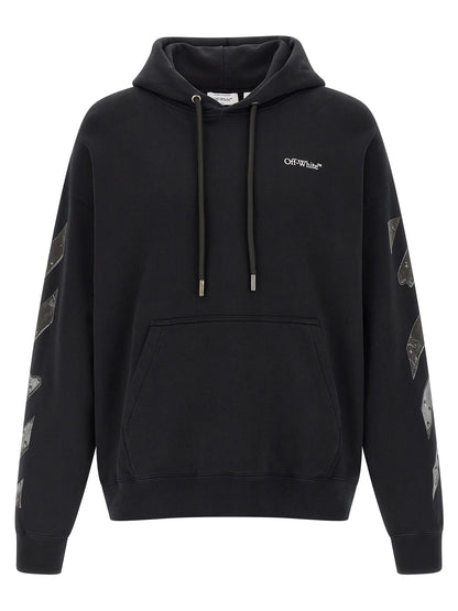 Sweatshirt Hoodie by Off-White for men in cotton black, white & print showcases a city-ready silhouette, artfully detailed with a signature hooded neckline and for a city-ready finish.