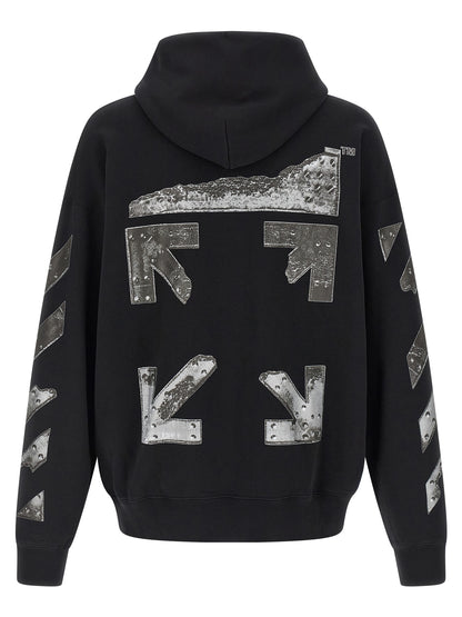 Sweatshirt Hoodie by Off-White for men in cotton black, white & print features an avant-garde silhouette, showcasing a sophisticated hooded neckline and detail for a truly avant-garde finish.
