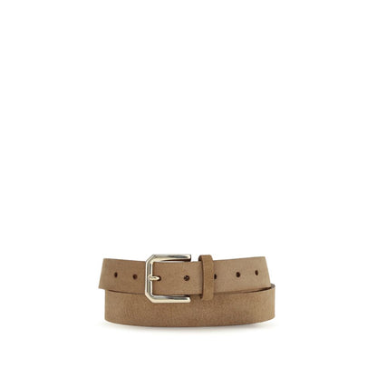 Belt by Brunello Cucinelli for men in calf leather suede & metal beige features a bohemian chic silhouette, showcasing the bohemian chic Calf Leather Suede & Metal Belt design with a sophisticated bohemian chic finish.
