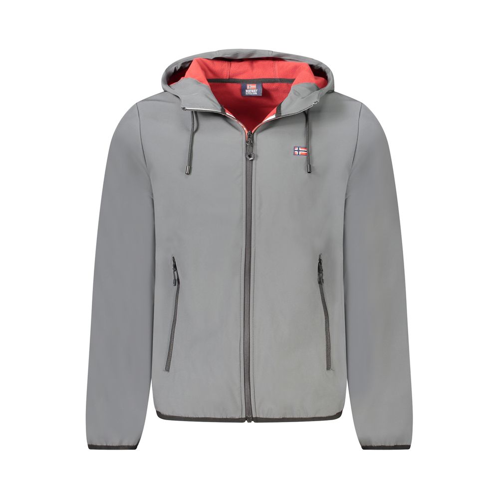 Hooded Windbreaker Jacket by Norway 1963 for men in stretch polyester gray & red features an enduring silhouette, showcasing technical pockets, hooded & windproof and a sophisticated hooded neckline for a truly enduring aesthetic.