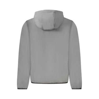 Hooded Windbreaker Jacket by Norway 1963 for men in stretch polyester gray & red presents a resilient silhouette, artfully detailed with a sophisticated and functional pockets, hooded & windproof for a resilient finish.