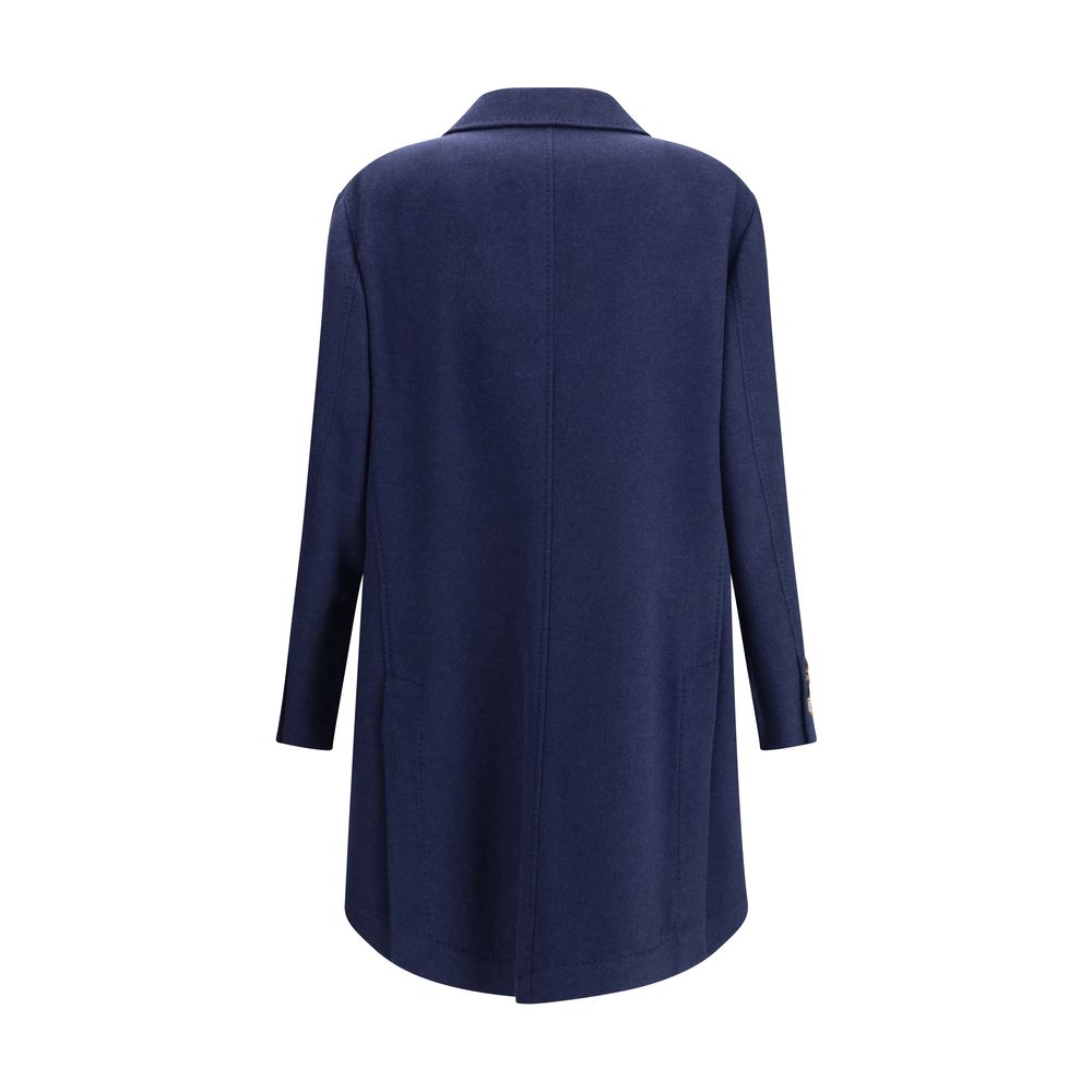 Overcoat by Brunello Cucinelli for men in capra hircus & cashmere blue features an satoral silhouette, showcasing a sophisticated and satoral lightweight & pockets for a premium, timeless look.