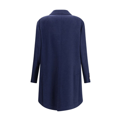 Overcoat by Brunello Cucinelli for men in capra hircus & cashmere blue features an satoral silhouette, showcasing a sophisticated and satoral lightweight & pockets for a premium, timeless look.
