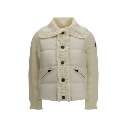 Cardigan by Moncler Grenoble for women in nylon polyamide polyester & wool beige features a dramatic silhouette, showcasing a sophisticated and dramatic detail for a timeless, premium look.