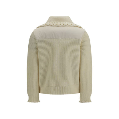 Cardigan by Moncler Grenoble for women in nylon polyamide polyester & wool beige showcases a captivating silhouette, artfully detailed with a captivating and for a truly sophisticated captivating look.