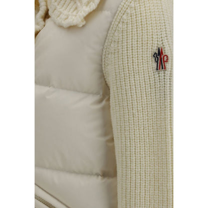 Cardigan by Moncler Grenoble for women in nylon polyamide polyester & wool beige presents a textural silhouette, artfully finished with a textural and for a sophisticated, textural look.
