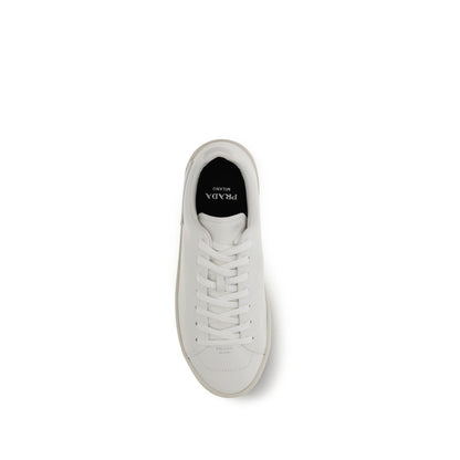 Prada White Calf Leather Bos Taurus Low Top Sneakers