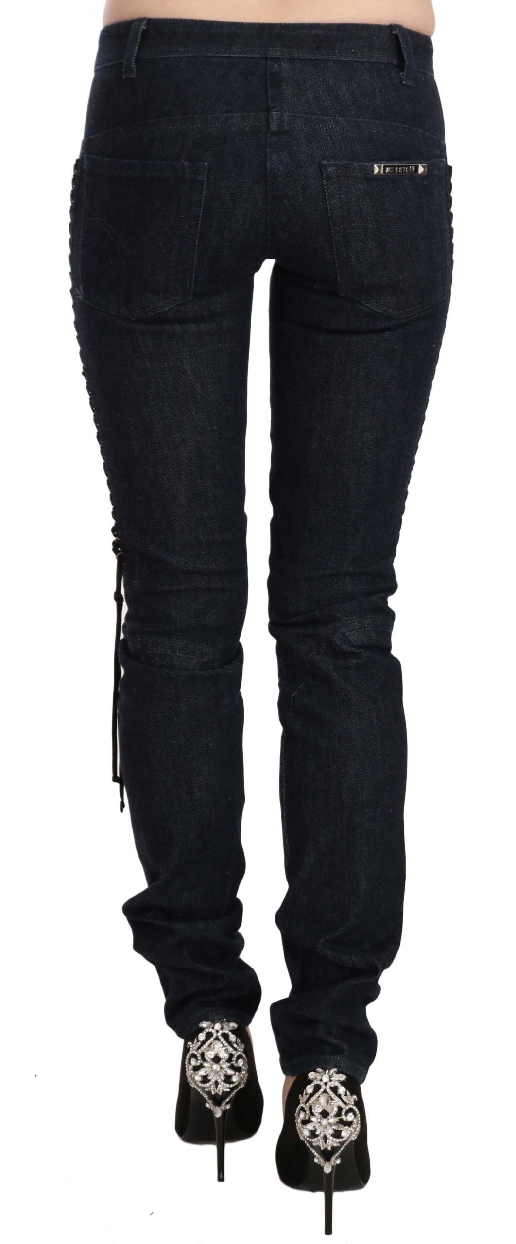 Black Low Waist Skinny Trousers Braided String Pants