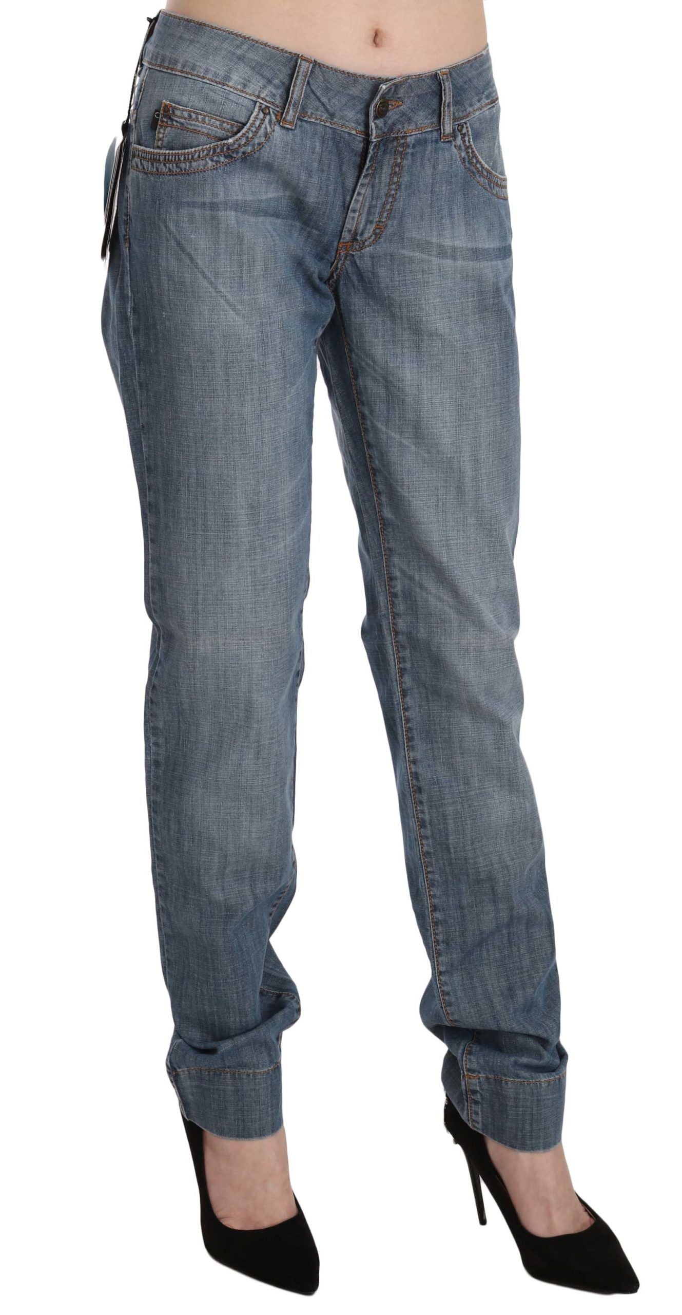 Just Cavalli Ladies Blue Washed Cotton Low Waist Slim Fit Denim Pants