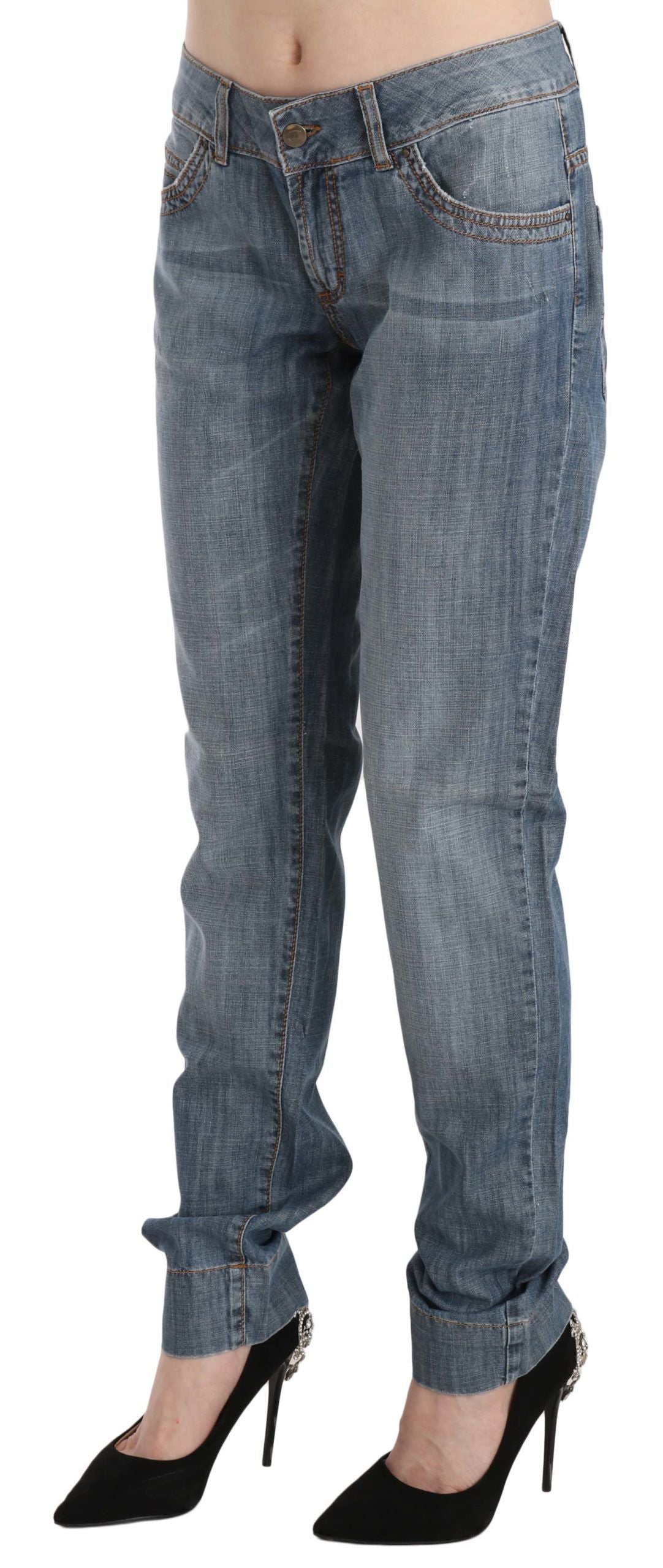 Just Cavalli Ladies Blue Washed Cotton Low Waist Slim Fit Denim Pants