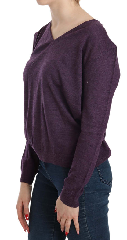 Byblos Women's Purple V-neck Long Sleeve Pullover Top