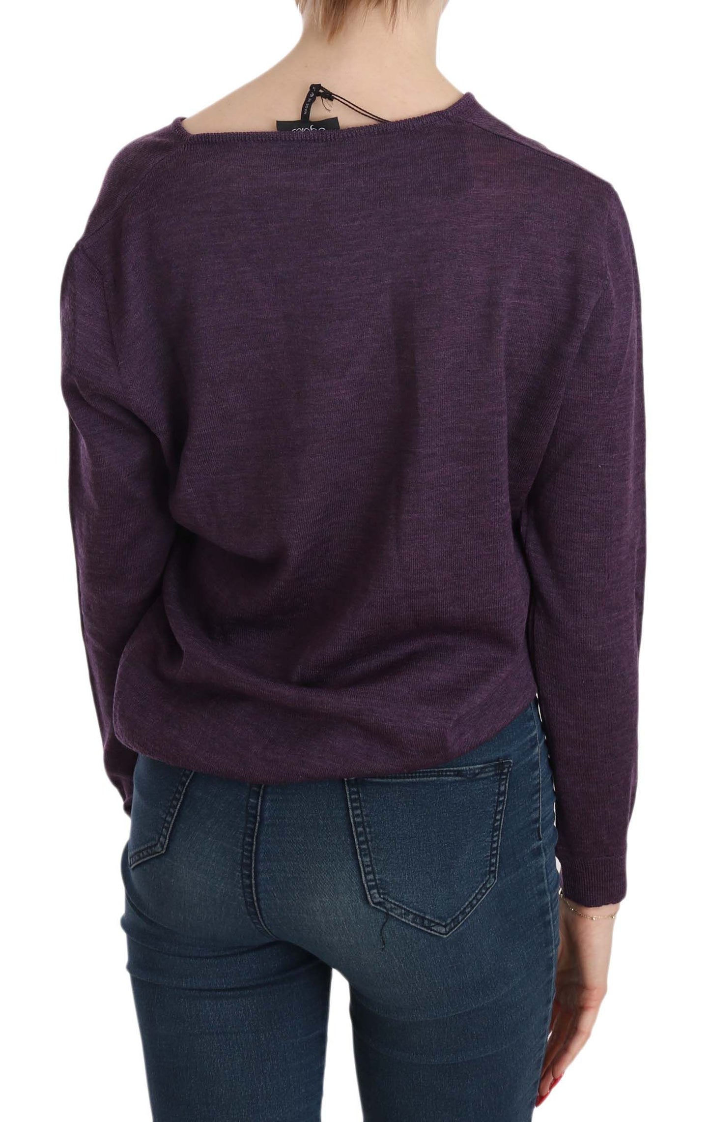 Byblos Women's Purple V-neck Long Sleeve Pullover Top