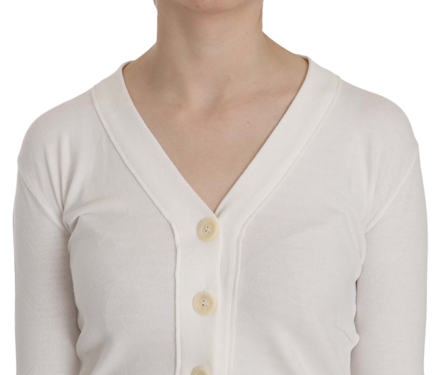 BYBLOS Elegant White V-Neck Cropped Cardigan