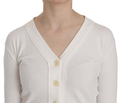 BYBLOS Elegant White V-Neck Cropped Cardigan