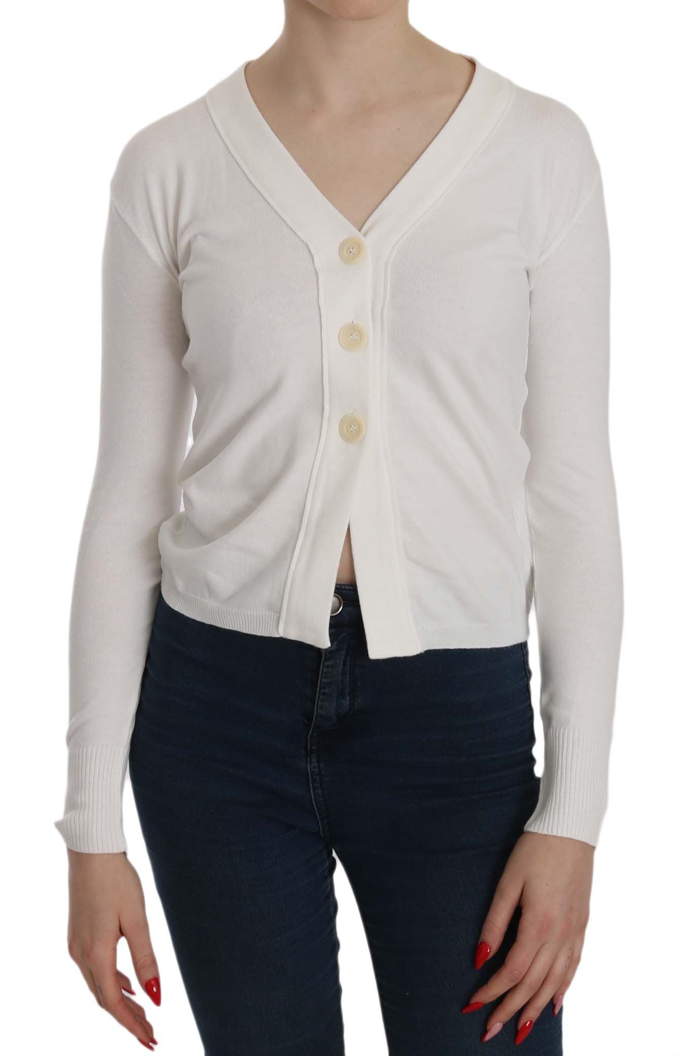 BYBLOS Elegant White V-Neck Cropped Cardigan