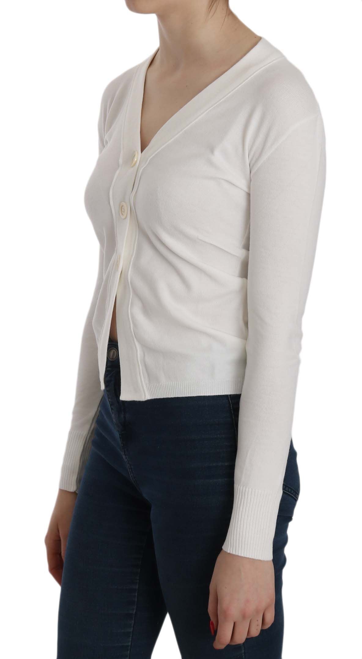 BYBLOS Elegant White V-Neck Cropped Cardigan