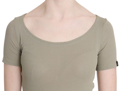 Gray 100% Nylon Short Sleeve Casual Tank Top Blouse