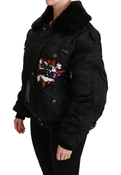 Dolce & Gabbana Women's Elegant Black Bomber Jacket with Detachable Features