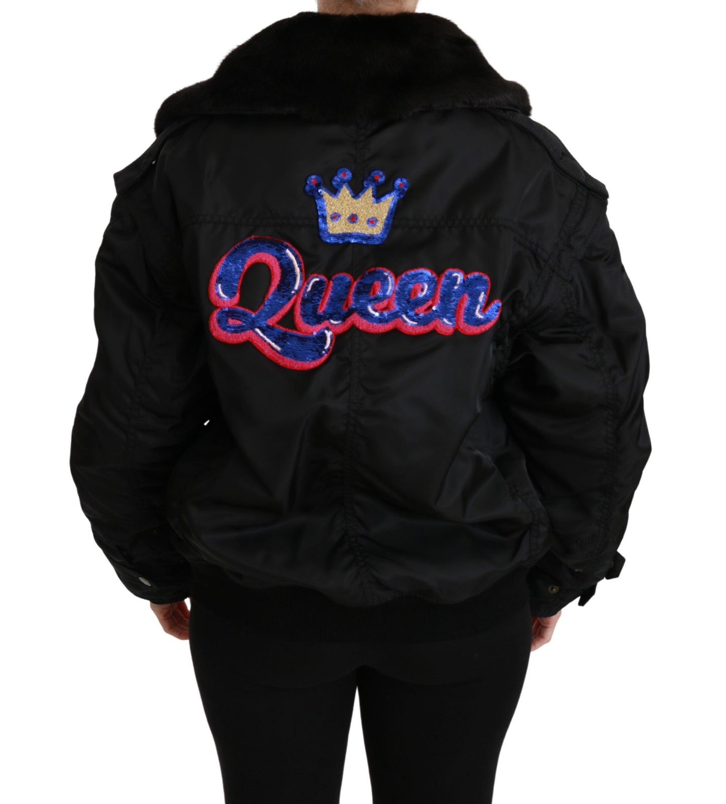 Dolce & Gabbana Women's Elegant Black Bomber Jacket with Detachable Features