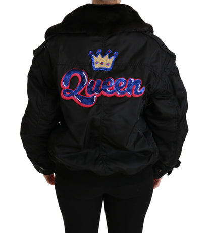 Dolce & Gabbana Women's Elegant Black Bomber Jacket with Detachable Features