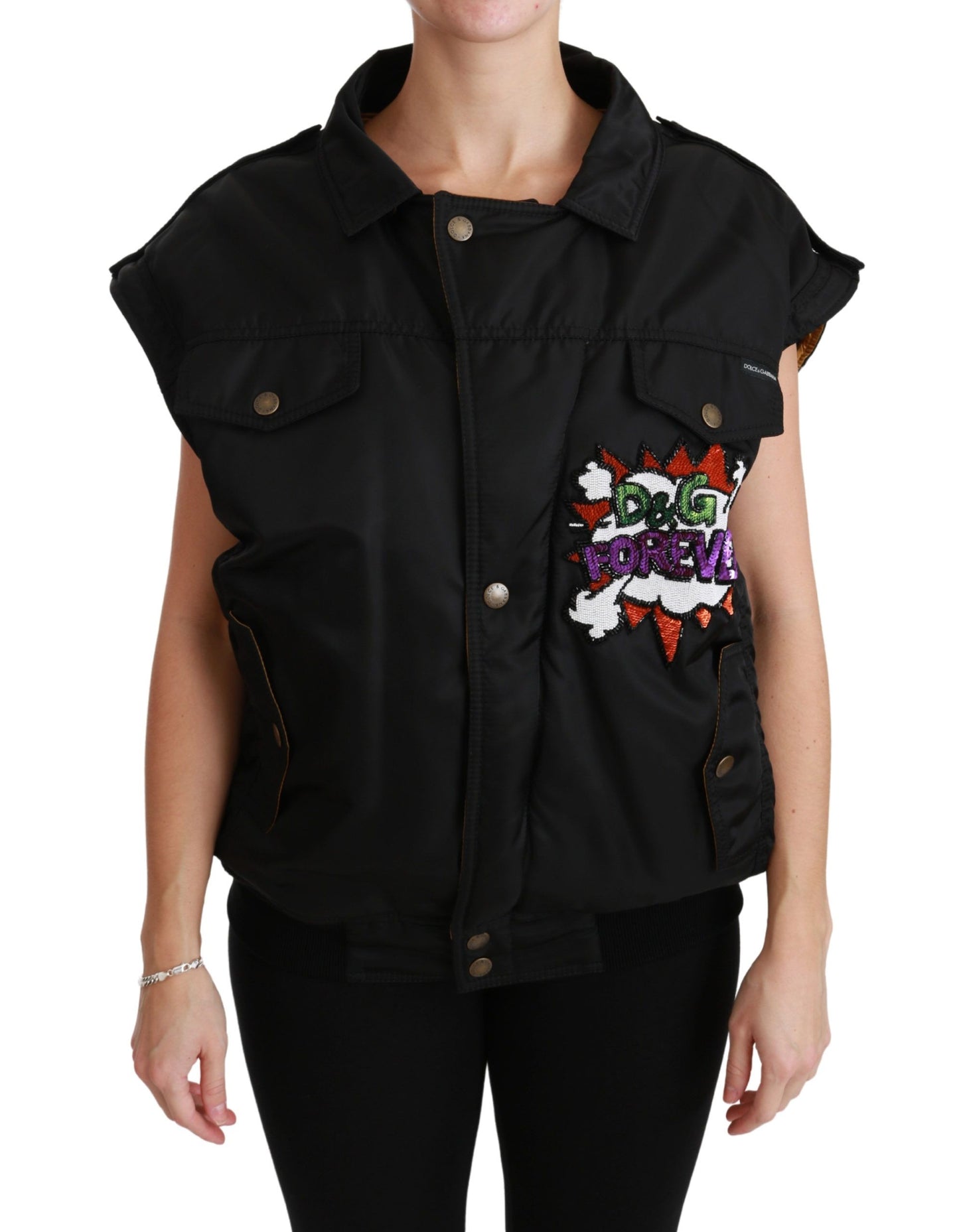 Dolce & Gabbana Women's Elegant Black Bomber Jacket with Detachable Features