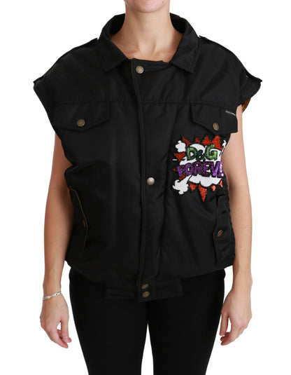 Dolce & Gabbana Women's Elegant Black Bomber Jacket with Detachable Features