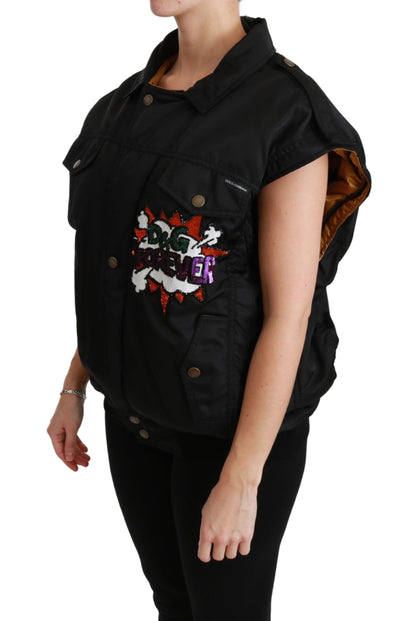 Dolce & Gabbana Women's Elegant Black Bomber Jacket with Detachable Features