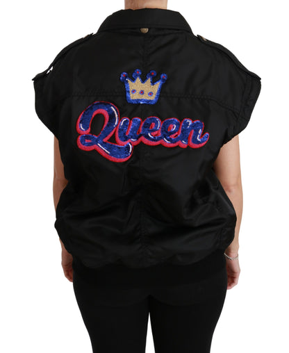 Dolce & Gabbana Women's Elegant Black Bomber Jacket with Detachable Features