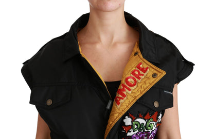 Dolce & Gabbana Women's Elegant Black Bomber Jacket with Detachable Features