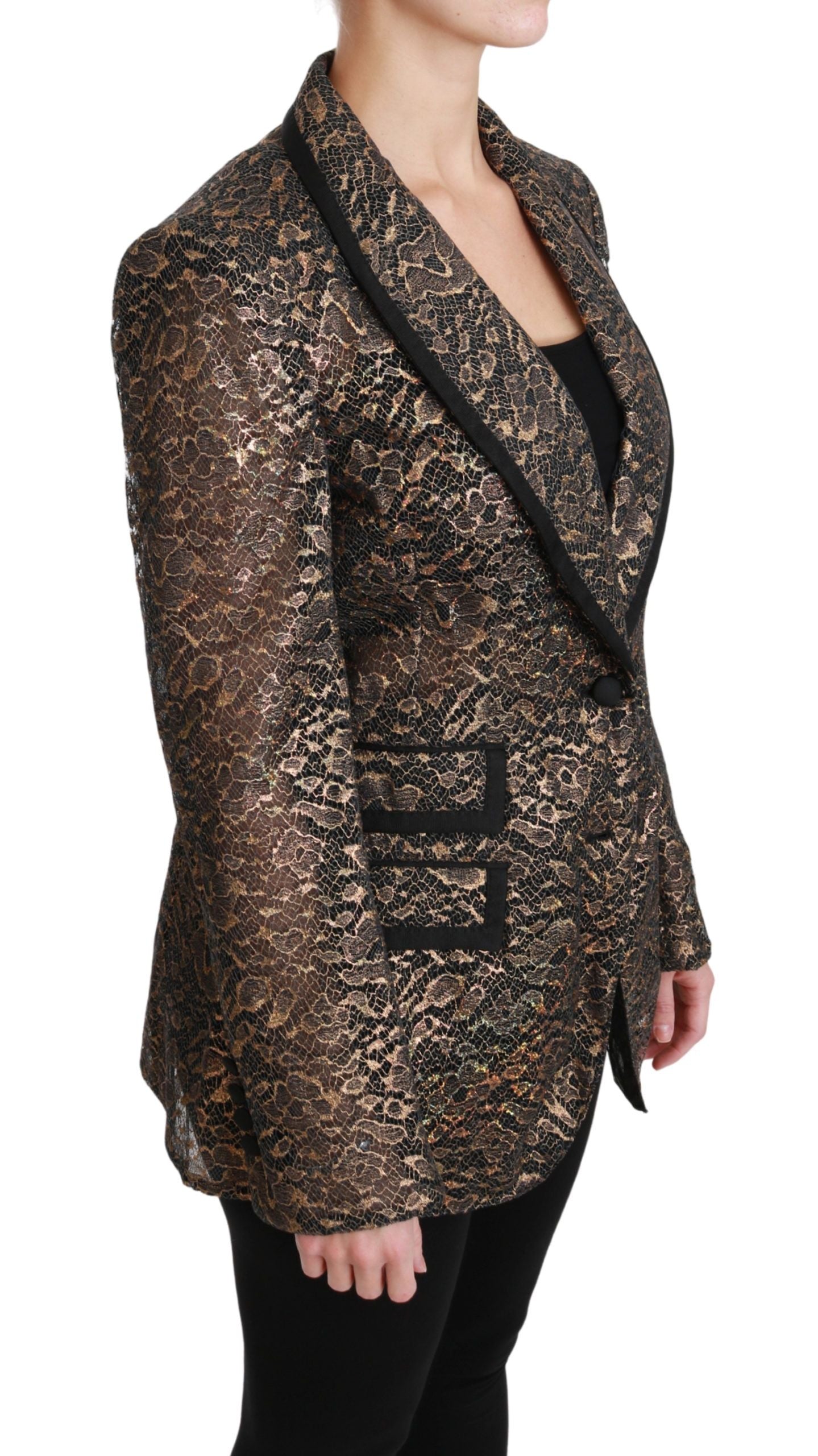 Dolce & Gabbana Women's Elegant Gold Floral Lace Blazer Jacket