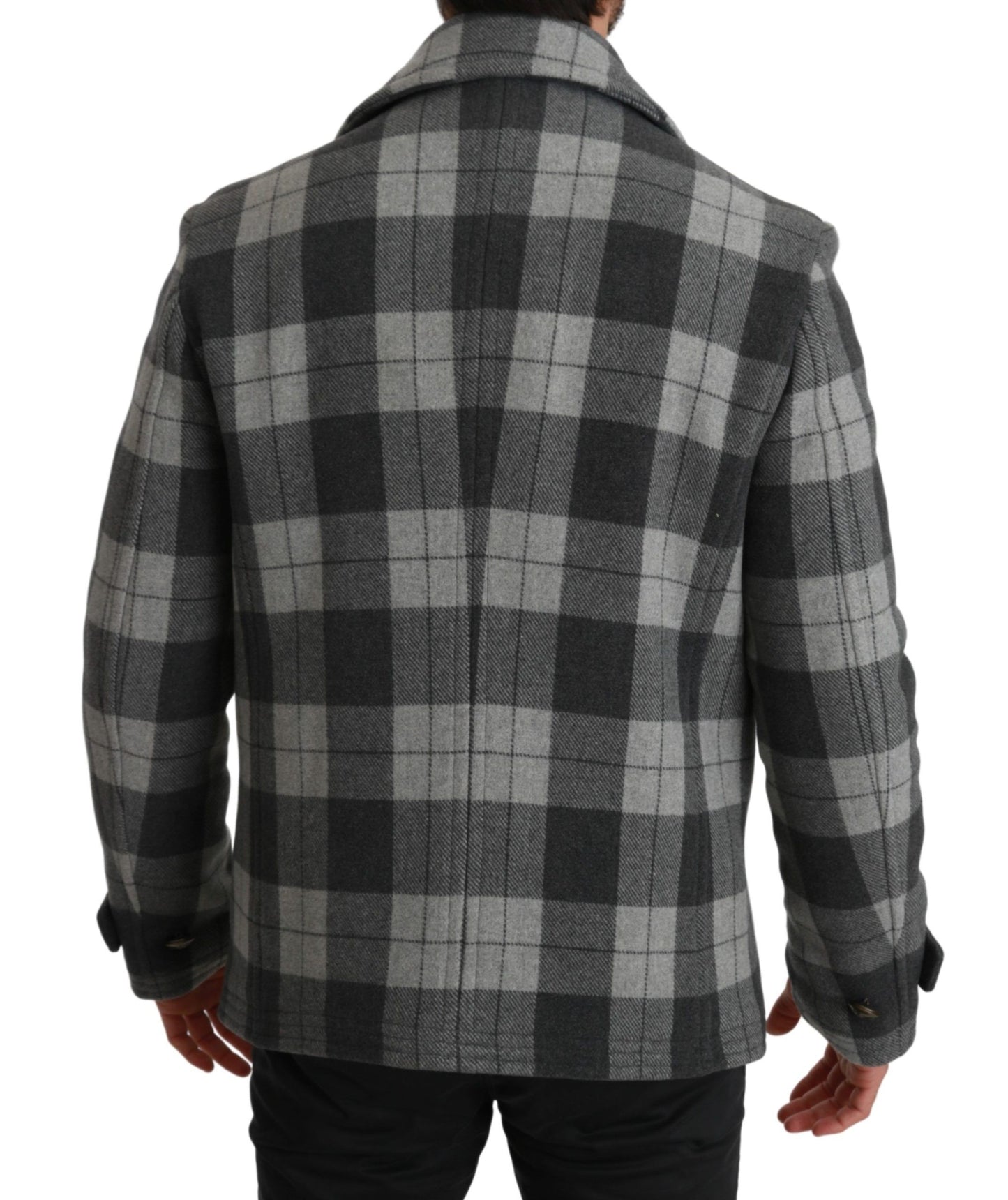 Dolce & Gabbana Men's Elegant Gray Check Double Breasted Coat