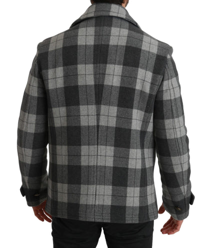Dolce & Gabbana Men's Elegant Gray Check Double Breasted Coat
