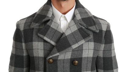 Dolce & Gabbana Men's Elegant Gray Check Double Breasted Coat