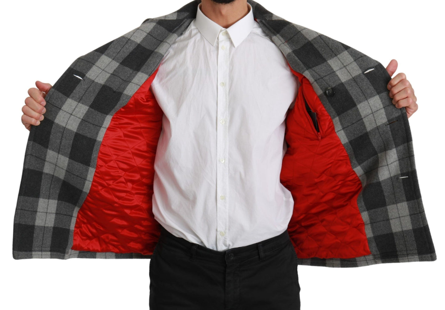 Dolce & Gabbana Men's Elegant Gray Check Double Breasted Coat